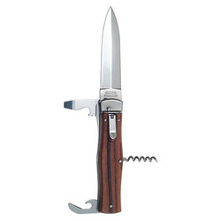 Nůž vyhazovací s dřevěnou střenkou s otvíráky a vývrtkou