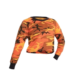 Triko dámské krátké CROP dlouhý rukáv ORANGE CAMO